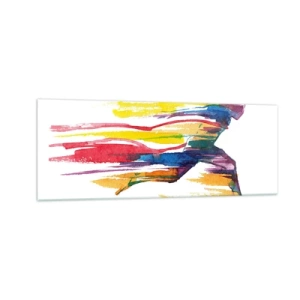 Impression sur verre - Image sur verre - Un coureur aux couleurs abstraites symbolisant le dynamisme et l'énergie - 140x50cm - Courir à travers l'arc-en-ciel - Décoration murale moderne pour le salon et la chambre ARTTOR