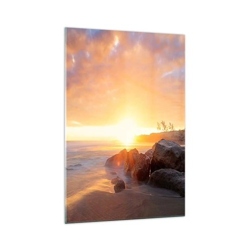 Impression sur verre - Image sur verre - Coucher de soleil sur la côte rocheuse - 70x100cm - Brise lumineuse du soir - Décoration murale moderne pour le salon et la chambre ARTTOR