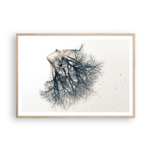 Affiche dans un chêne clair - Poster - Écouter le murmure des arbres - 100x70 cm