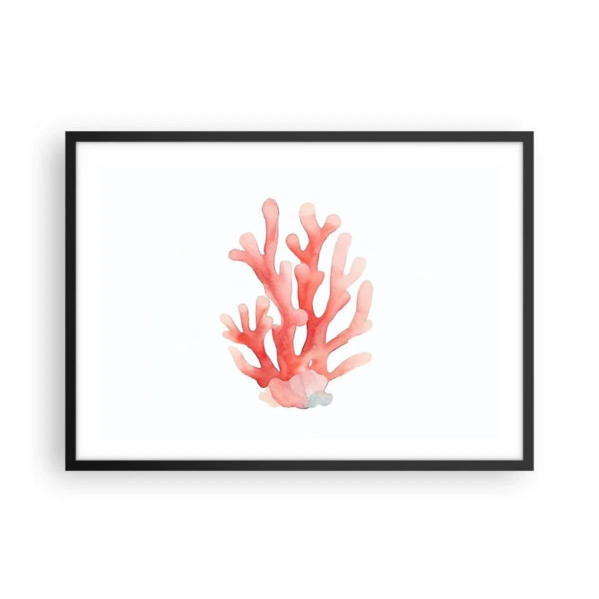 Affiche dans un cadre noir - Poster - Une illustration subtile de corail dans des tons pastel - 70x50cm - Corail couleur corail - Décoration murale moderne pour le salon et la chambre ARTTOR