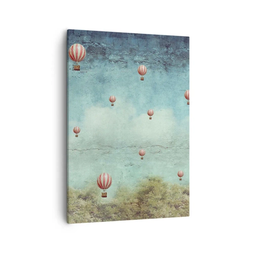 Impression sur toile - Image sur toile - Ballons rétro sur fond de ciel bleu et de verdure - 50x70cm - Libre de l'agitation de la vie - Décoration murale moderne pour le salon et la chambre ARTTOR