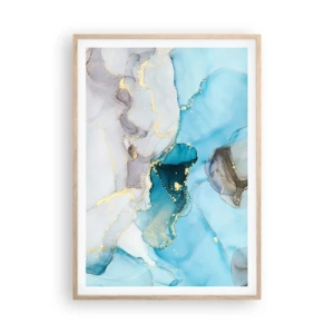 Affiche dans un chêne clair - Poster - Etude de la rencontre gris et turquoise - 70x100 cm