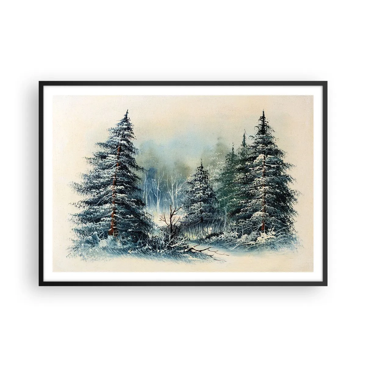 Affiche dans un cadre noir - Poster - Paysage d'hiver avec des arbres enneigés - 100x70cm - Prêt pour les fêtes - Décoration murale moderne pour le salon et la chambre ARTTOR