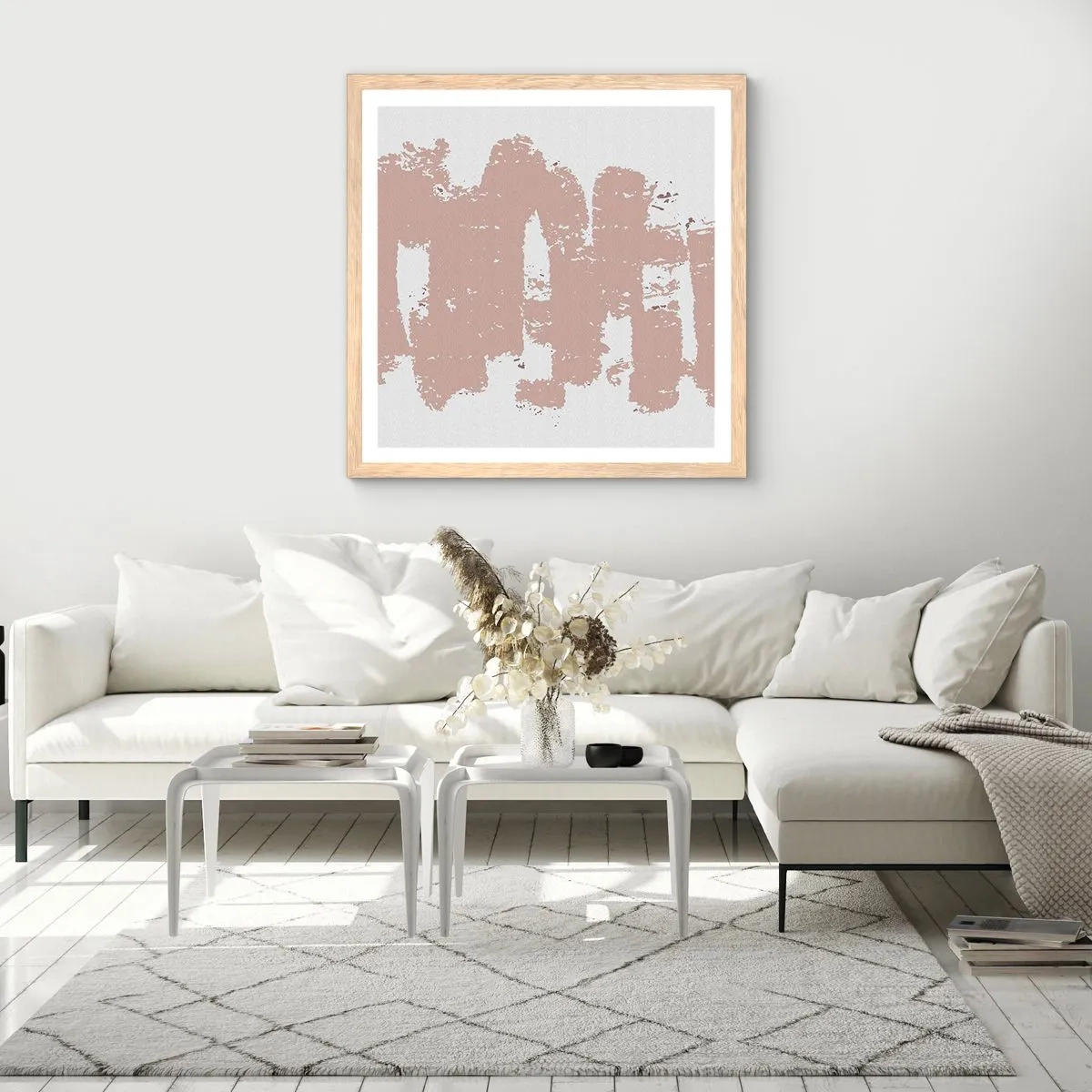 Affiche dans un chêne clair - Poster - Abstraction en rose tendre - 60x60 cm