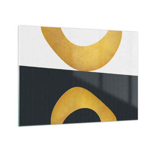 Impression sur verre - Image sur verre - Formes géométriques dorées sur fond blanc et noir - 70x50cm - Avant tout : l’or - Décoration murale moderne pour le salon et la chambre ARTTOR