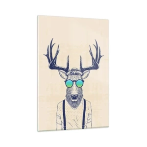 Impression sur verre - Image sur verre - Cerf stylisé avec des lunettes de soleil - 80x120cm - A qui vous attendiez-vous ? - Décoration murale moderne pour le salon et la chambre ARTTOR