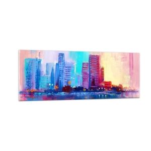 Impression sur verre - Image sur verre - Un panorama coloré de la ville dans un style aquarelle - 140x50cm - Baigné de couleurs - Décoration murale moderne pour le salon et la chambre ARTTOR