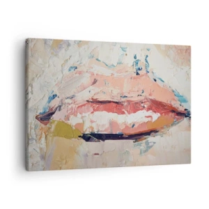 Impression sur toile - Image sur toile - Une composition abstraite représentant les lèvres d'une femme aux couleurs pastel. - 70x50cm - Éveil la pensée - Décoration murale moderne pour le salon et la chambre ARTTOR