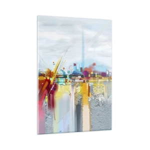 Impression sur verre - Image sur verre - Pont abstrait aux couleurs vives sur une rivière avec un fond pastel - 50x70cm - Pont de joie sur le fleuve de la vie - Décoration murale moderne pour le salon et la chambre ARTTOR