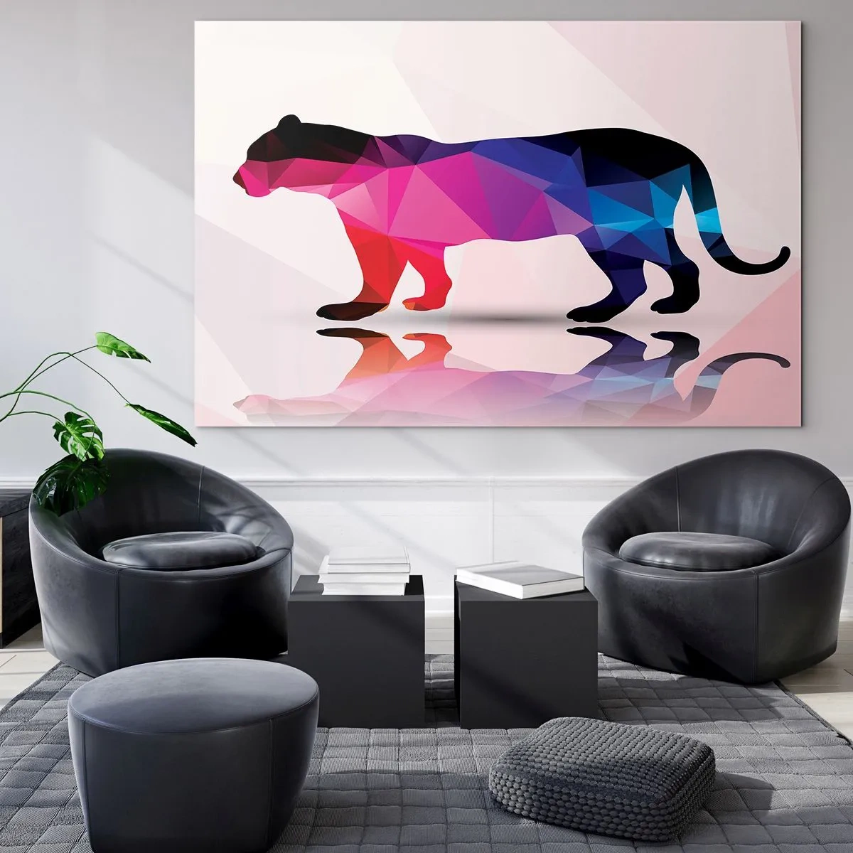 Impression sur verre - Image sur verre - Panthère géométrique dans une abstraction colorée - 70x50cm - Panthère de diamant - Décoration murale moderne pour le salon et la chambre ARTTOR