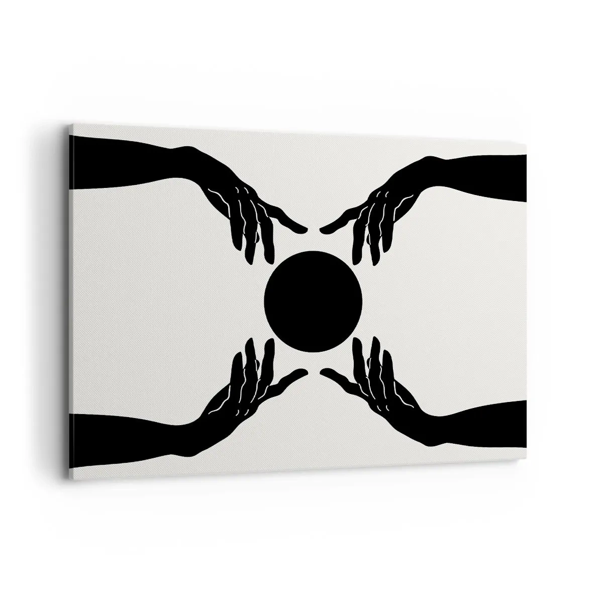 Impression sur toile - Image sur toile - Mains noires dans une composition symétrique avec une boule - 100x70cm - Signe secret - Décoration murale moderne pour le salon et la chambre ARTTOR