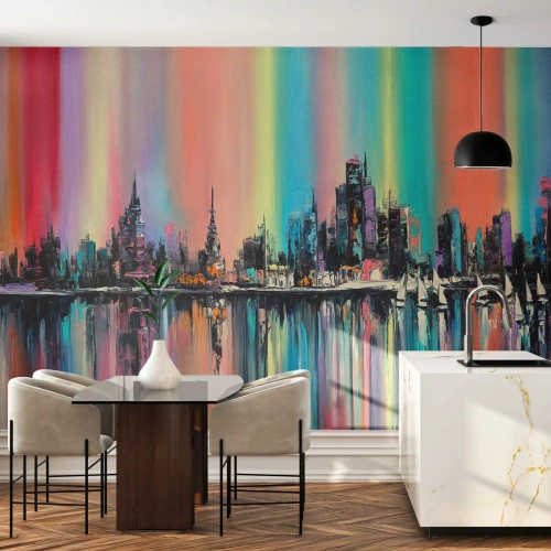 Papier Peint Autocollant Deluxe Sticker - Noyé par la lumière de la nuit - Ville, Architecture, Rivière - 450x315 cm