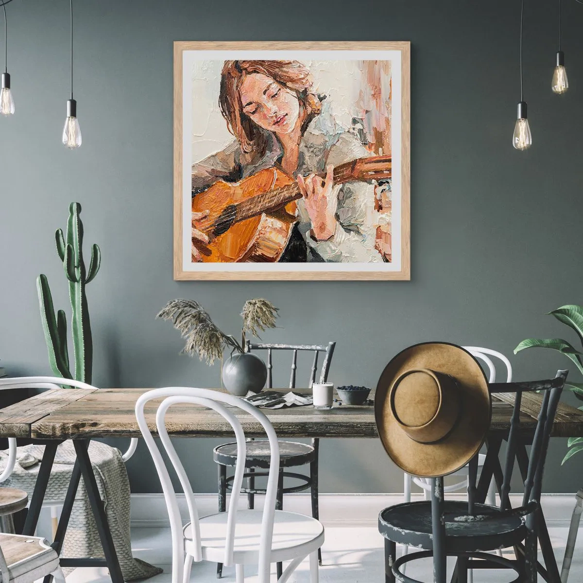 Affiche dans un chêne clair - Poster - Concerto pour guitare et coeur de fille - 60x60 cm