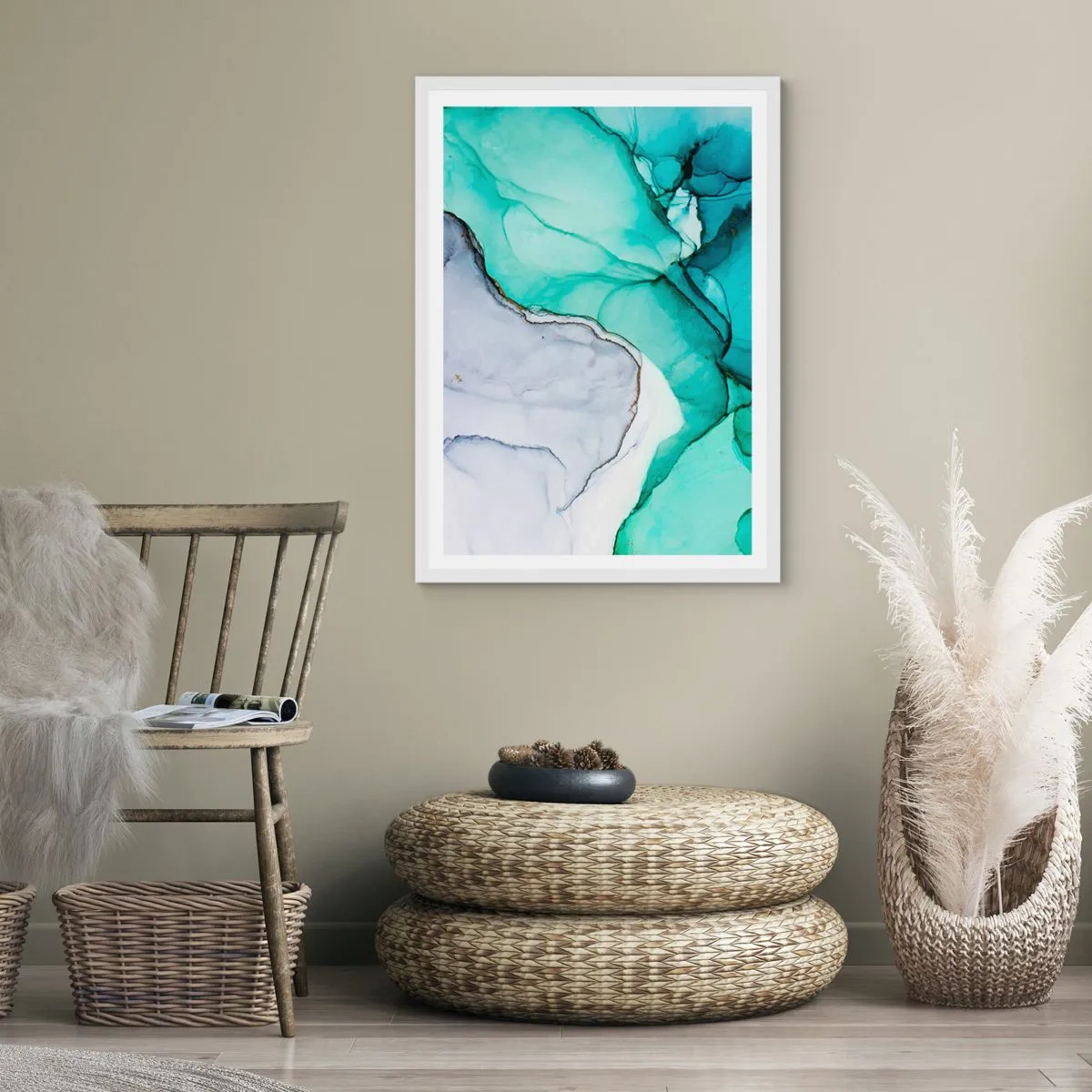Affiche dans un cadre blanc - Poster - Étude de turquoise - 50x70 cm