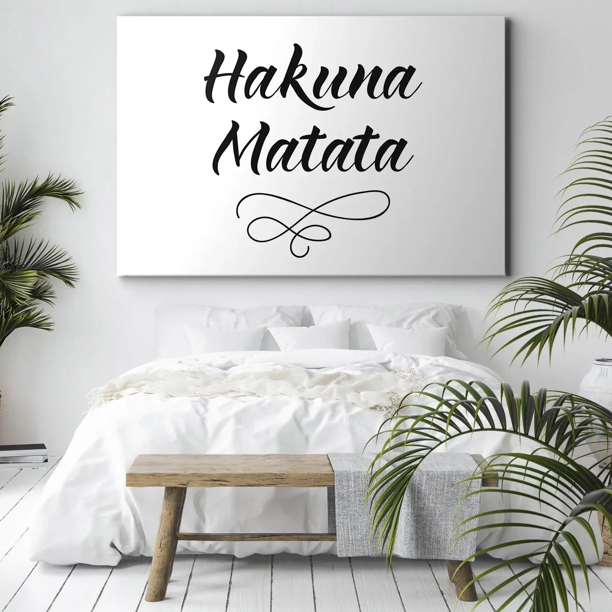 Impression sur toile - Image sur toile - Citation de Hakuna Matata en police élégante sur fond blanc - 100x70cm - Le meilleur conseil - Décoration murale moderne pour le salon et la chambre ARTTOR