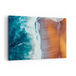Impression sur toile - Image sur toile - Une vue des vagues de l'océan s'écrasant sur la plage dorée - 120x80cm - Caresse de l'océan - Décoration murale moderne pour le salon et la chambre ARTTOR