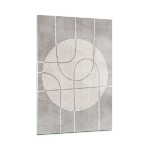 Impression sur verre - Image sur verre - Lignes et cercles beiges créant une composition géométrique - 50x70cm - Circulaire et tout droit - Décoration murale moderne pour le salon et la chambre ARTTOR
