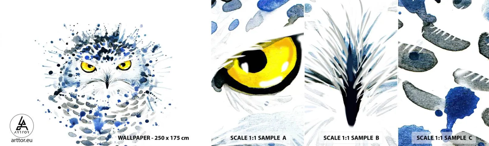 Échantillon De Papier Peint Standard Eco - Droit dans les yeux - Oiseau, Hibou, Animaux - 100x30 cm