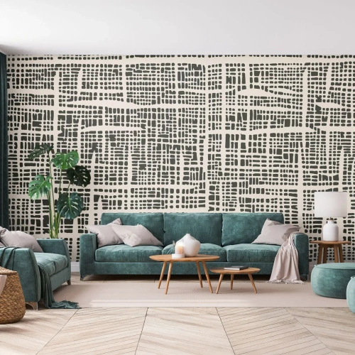 Papier Peint Photo Premium Sand - Un motif graphique de lignes et de points irréguliers - 100x70cm - Composition tissée - Décoration murale moderne pour le salon et la chambre ARTTOR