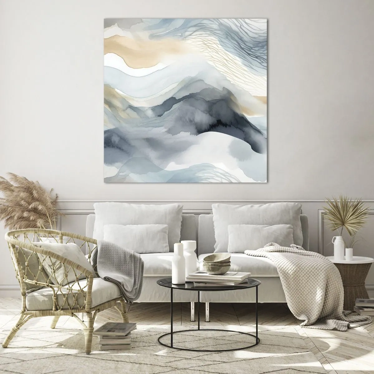 Impression sur verre - Image sur verre - Abstraction enneigée et brumeuse - 60x60 cm