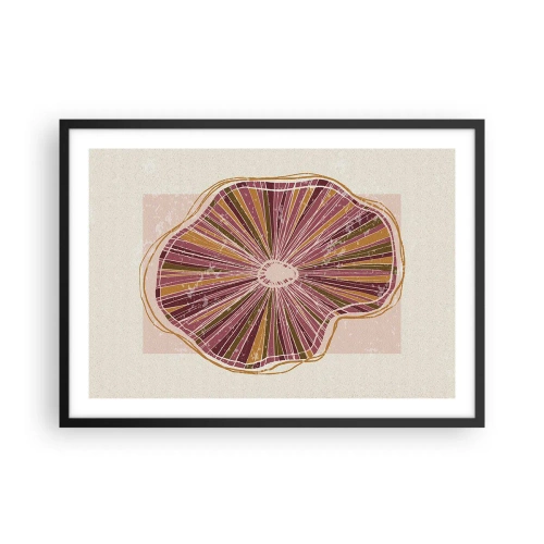 Affiche dans un cadre noir - Poster - Motif abstrait de tranches d'arbre dans des tons roses - 70x50cm - Abstraction rayonnante - Décoration murale moderne pour le salon et la chambre ARTTOR