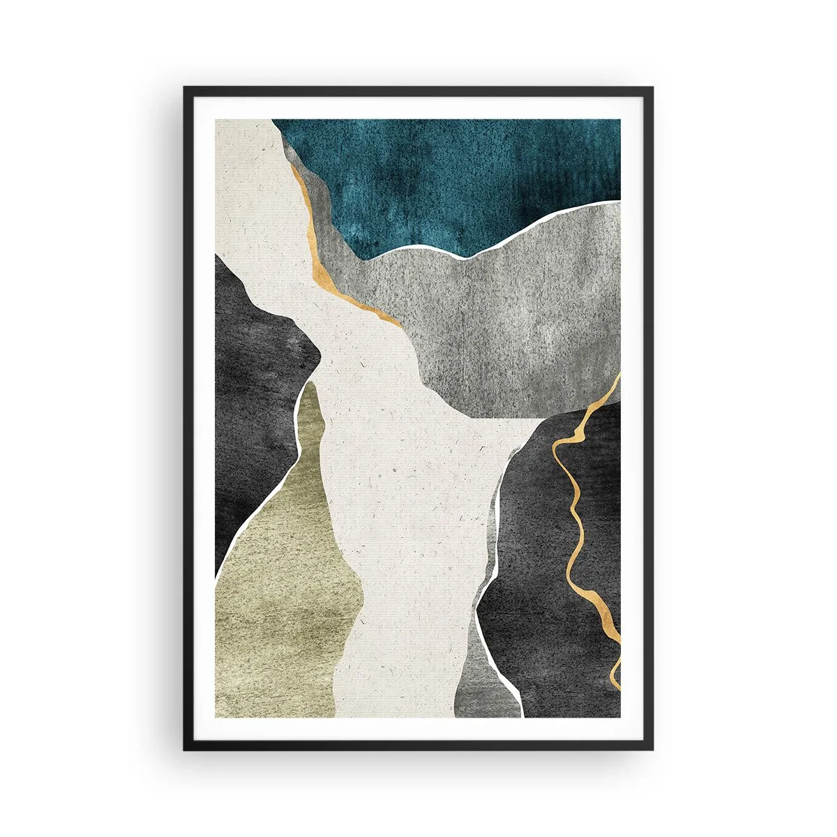 Affiche dans un cadre noir - Poster - Composition mosaïque avec un fil d'or - 70x100 cm