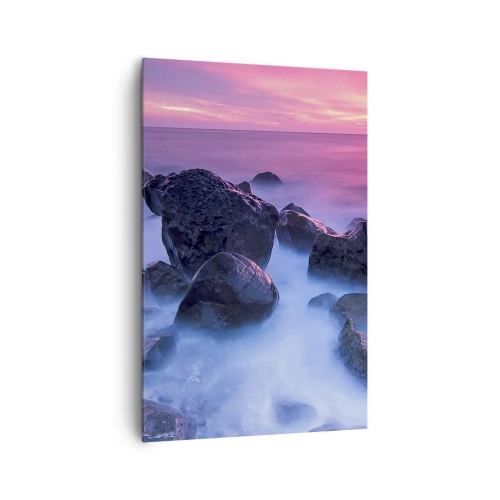 Impression sur toile - Image sur toile - Côte rocheuse au coucher du soleil - 80x120cm - Naissance dans la lumière et le brouillard - Décoration murale moderne pour le salon et la chambre ARTTOR