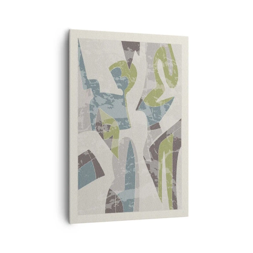 Impression sur toile - Image sur toile - Formes abstraites en vert et bleu sur fond clair - 70x100cm - Composition derrière la vitre - Décoration murale moderne pour le salon et la chambre ARTTOR