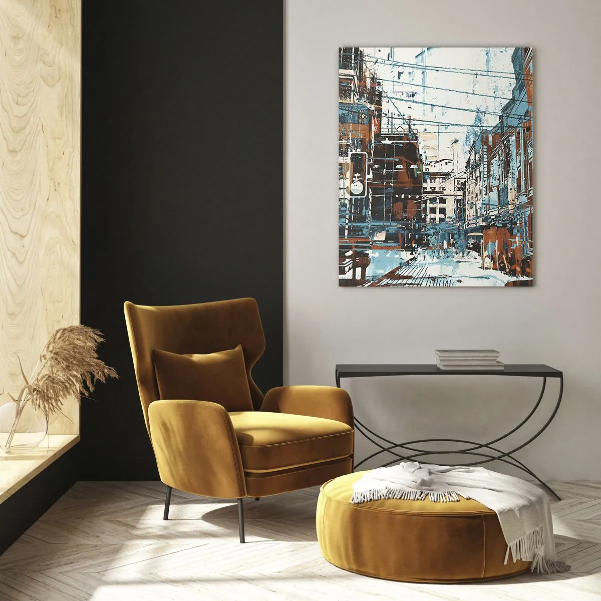 Impression sur verre - Image sur verre - Une rue pittoresque de la ville dans un style artistique et usé - 50x70cm - Un sentier de ville usé - Décoration murale moderne pour le salon et la chambre ARTTOR