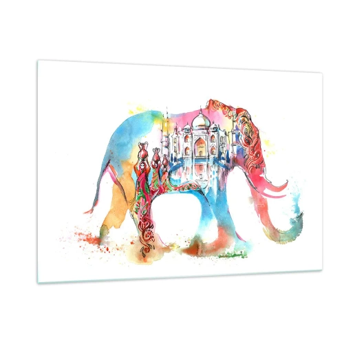 Impression sur verre - Image sur verre - Aquarelle colorée d'un éléphant avec un motif indien - 120x80cm - Inde - l'aura de l'amour - Décoration murale moderne pour le salon et la chambre ARTTOR