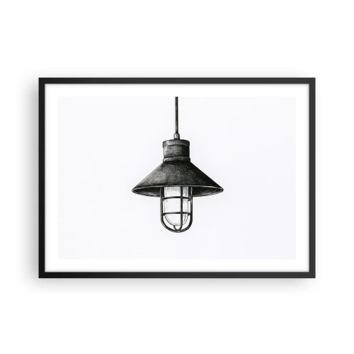 Affiche dans un cadre noir - Poster - Dessin d'une lampe suspendue rétro sur fond blanc - 70x50cm - Comme il y a des années… - Décoration murale moderne pour le salon et la chambre ARTTOR