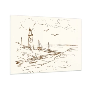 Impression sur verre - Image sur verre - Croquis d'un phare dans un paysage balnéaire - 100x70cm - Esquisse de souvenirs d'été - Décoration murale moderne pour le salon et la chambre ARTTOR