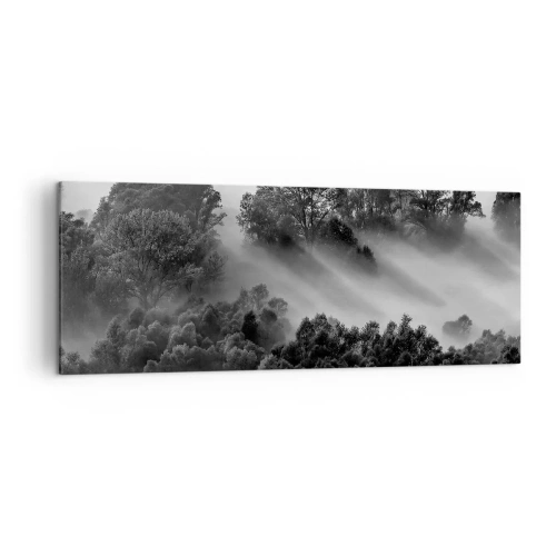 Impression sur toile - Image sur toile - Paysage forestier noir et blanc dans le brouillard du matin - 140x50cm - Sortir de son sommeil - Décoration murale moderne pour le salon et la chambre ARTTOR