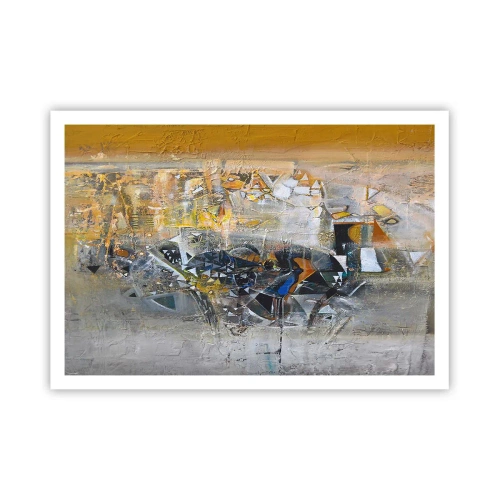 Affiche - Poster - Abstraction avec des nuances dominantes de jaune et de gris - 100x70cm - Tout se met en place - Décoration murale moderne pour le salon et la chambre ARTTOR