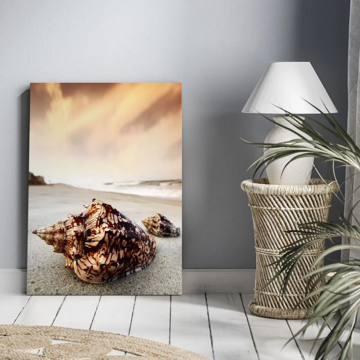 Impression sur toile - Image sur toile - Coquillages sur la plage au coucher du soleil - 50x70cm - Les parias des vagues - Décoration murale moderne pour le salon et la chambre ARTTOR