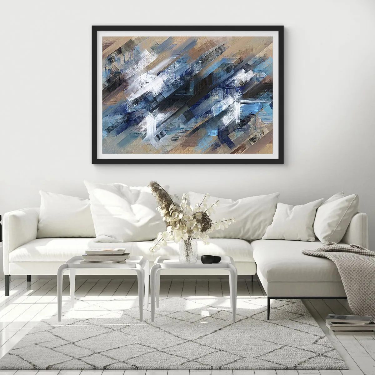 Affiche dans un cadre noir - Poster - Diagonale de bleus - 91x61 cm