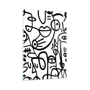 Impression sur verre - Image sur verre - Dessins abstraits en noir et blanc avec des motifs faciaux - 80x120cm - Visages et mirages - Décoration murale moderne pour le salon et la chambre ARTTOR