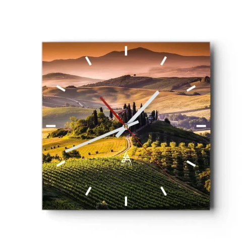 Horloge murale - Pendule murale - Paysage toscan avec des vignes et une maison sur une colline - 30x30cm - Arcadie - le paysage toscan - Décoration murale moderne pour le salon et la chambre ARTTOR