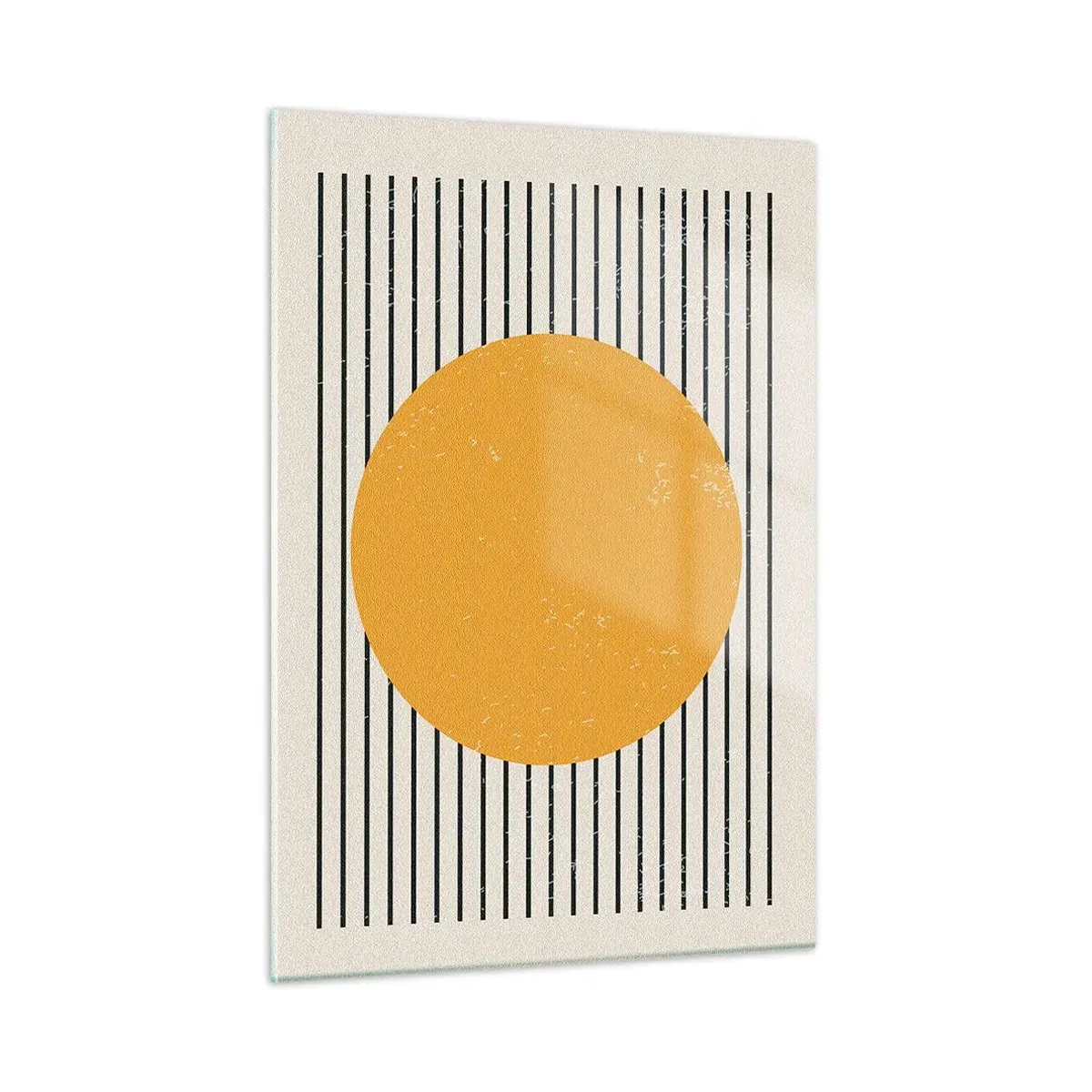 Impression sur verre - Image sur verre - Un cercle orange sur un fond de lignes noires horizontales sur fond beige. - 50x70cm - Le pouvoir de la simplicité - Décoration murale moderne pour le salon et la chambre ARTTOR