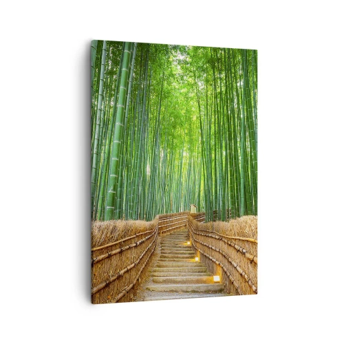 Impression sur toile - Image sur toile - Un chemin dans une dense forêt de bambous - 50x70cm - L'essence de la nature asiatique - Décoration murale moderne pour le salon et la chambre ARTTOR