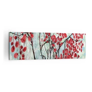 Impression sur toile - Image sur toile - Feuilles rouges sur un ciel lumineux avec des motifs abstraits - 160x50cm - Arbre en écarlate - Décoration murale moderne pour le salon et la chambre ARTTOR