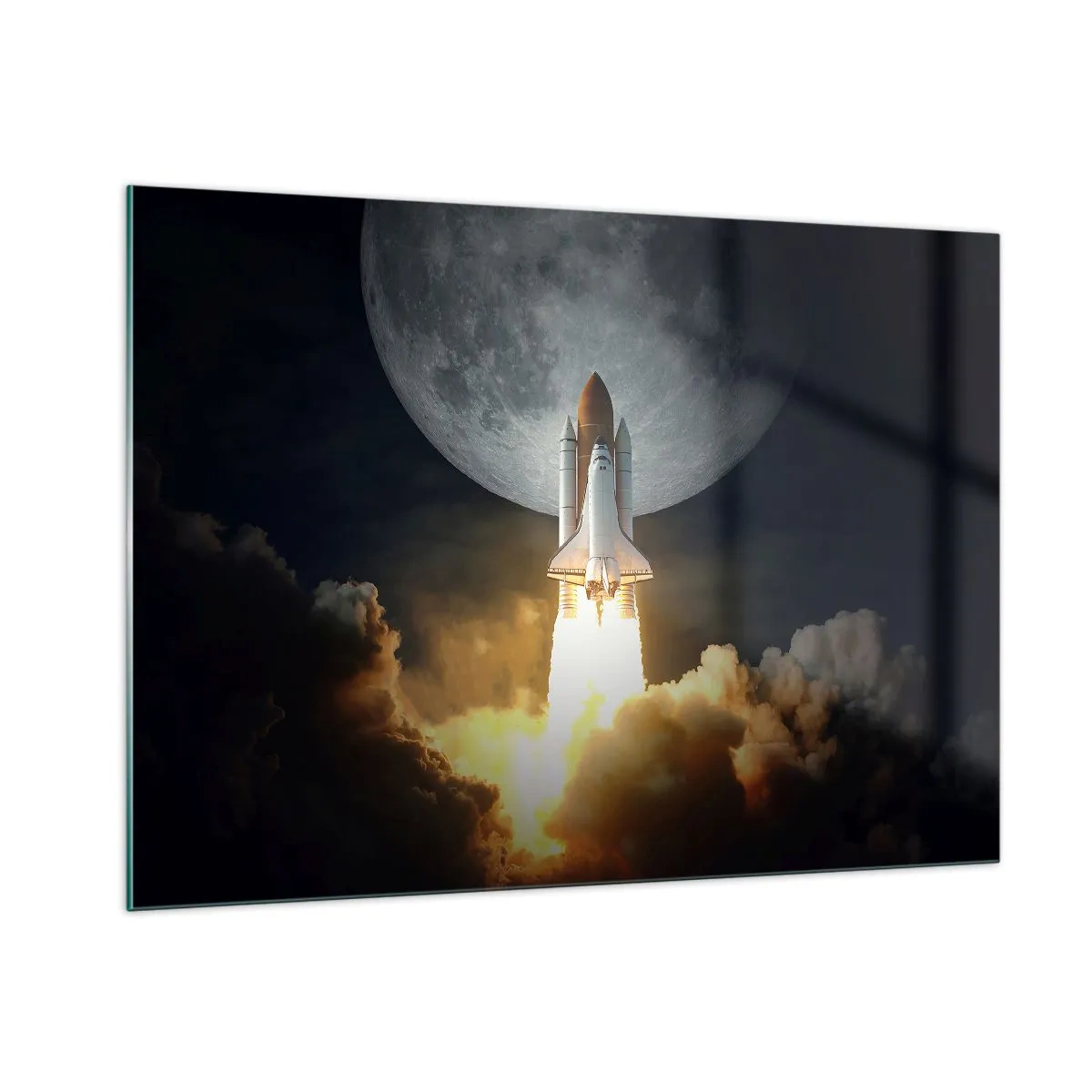 Impression sur verre - Image sur verre - Lancement d'une fusée spatiale avec en arrière-plan la lune et le ciel nocturne. - 100x70cm - Le début d'une aventure surnaturelle - Décoration murale moderne pour le salon et la chambre ARTTOR