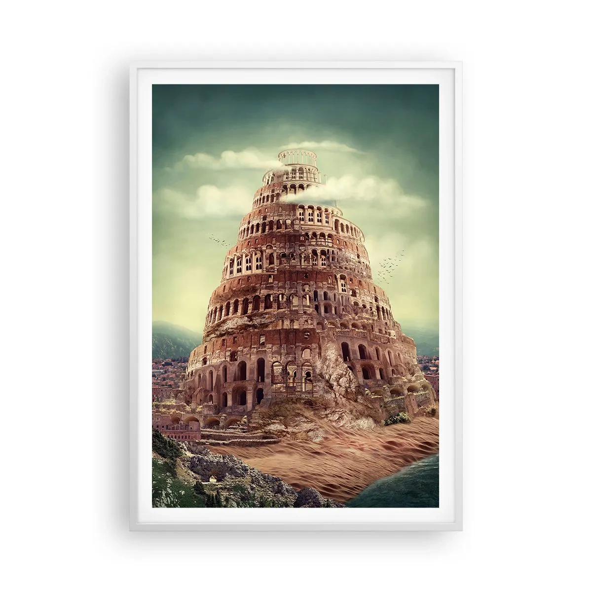 Affiche dans un cadre blanc - Poster - La tour de Babel - 70x100 cm
