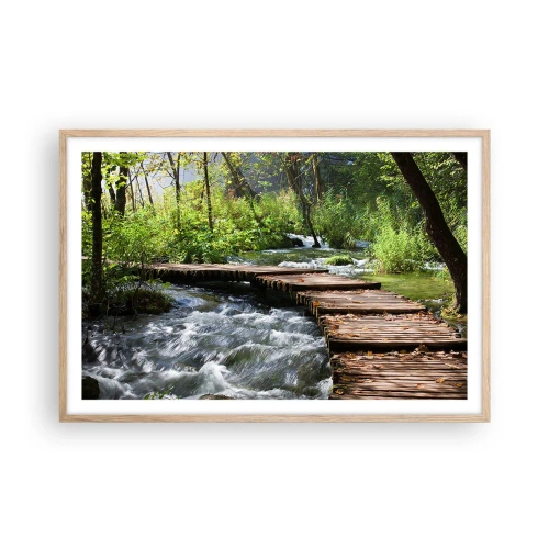 Affiche dans un chêne clair - Poster - Au-dessus de la cascade mousseuse - 91x61 cm
