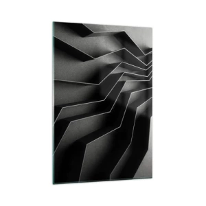 Impression sur verre - Image sur verre - Abstraction en noir et blanc avec des structures géométriques - 80x120cm - Ordre spatial - Décoration murale moderne pour le salon et la chambre ARTTOR