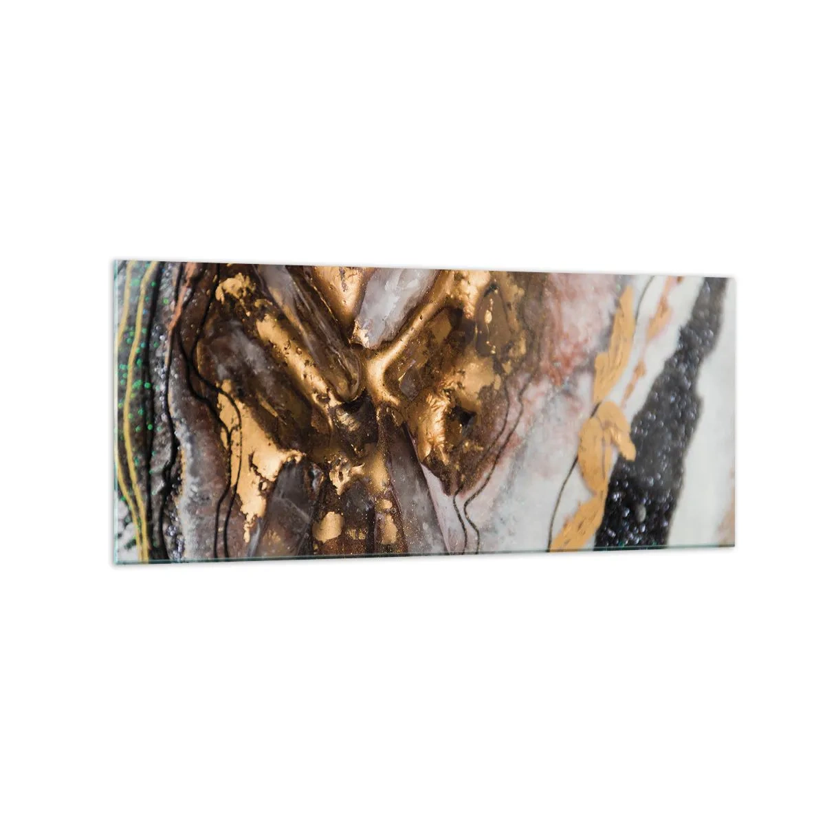 Impression sur verre - Image sur verre - Composition abstraite avec des éléments d'or et de cristaux - 120x50cm - Élément de la terre - Décoration murale moderne pour le salon et la chambre ARTTOR