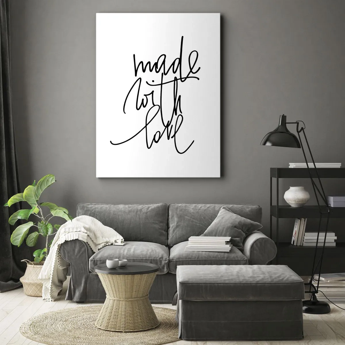 Impression sur toile - Image sur toile - Inscription noire « Made with love » sur fond blanc - 80x120cm - La meilleure marque - Décoration murale moderne pour le salon et la chambre ARTTOR