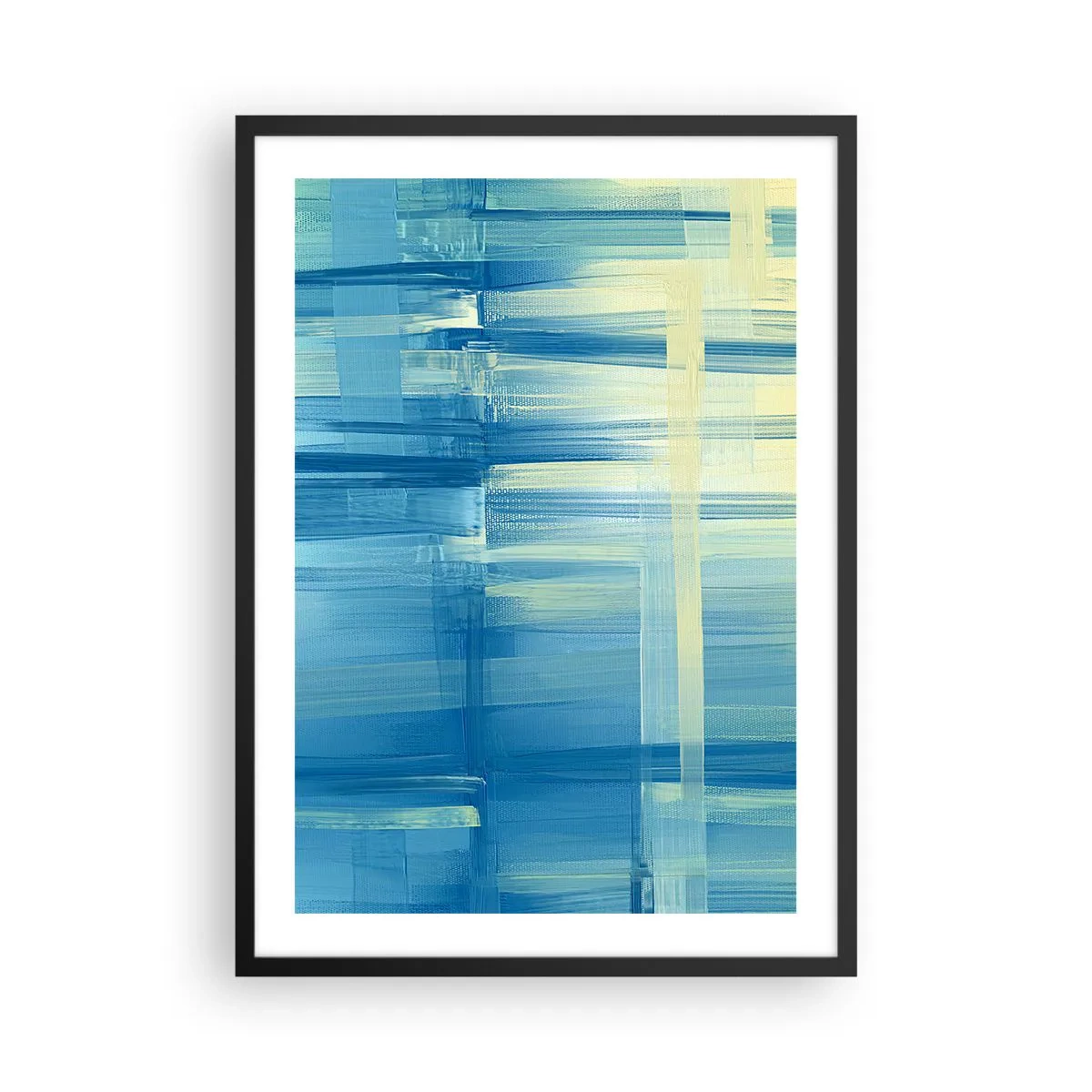 Affiche dans un cadre noir - Poster - Composition abstraite dans les tons de bleu et de jaune - 50x70cm - Composition en turquoise - Décoration murale moderne pour le salon et la chambre ARTTOR