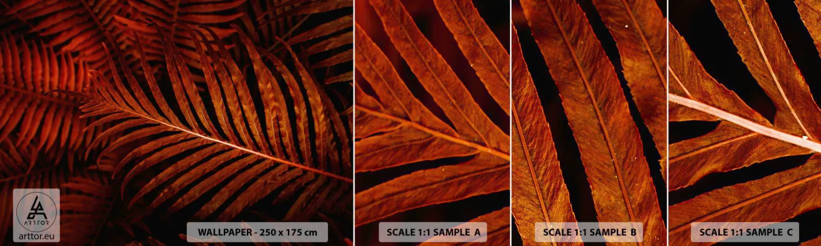 Échantillon De Papier Peint Standard Eco - Chaleur de la vie - Abstraction, Feuilles de palmier, Plante tropicale - 100x30 cm