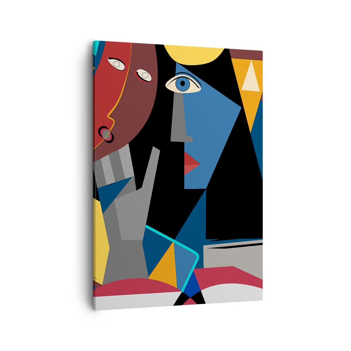 Impression sur toile - Image sur toile - Visages cubistes aux couleurs intenses - 50x70cm - Une conversation entre cubistes - Décoration murale moderne pour le salon et la chambre ARTTOR